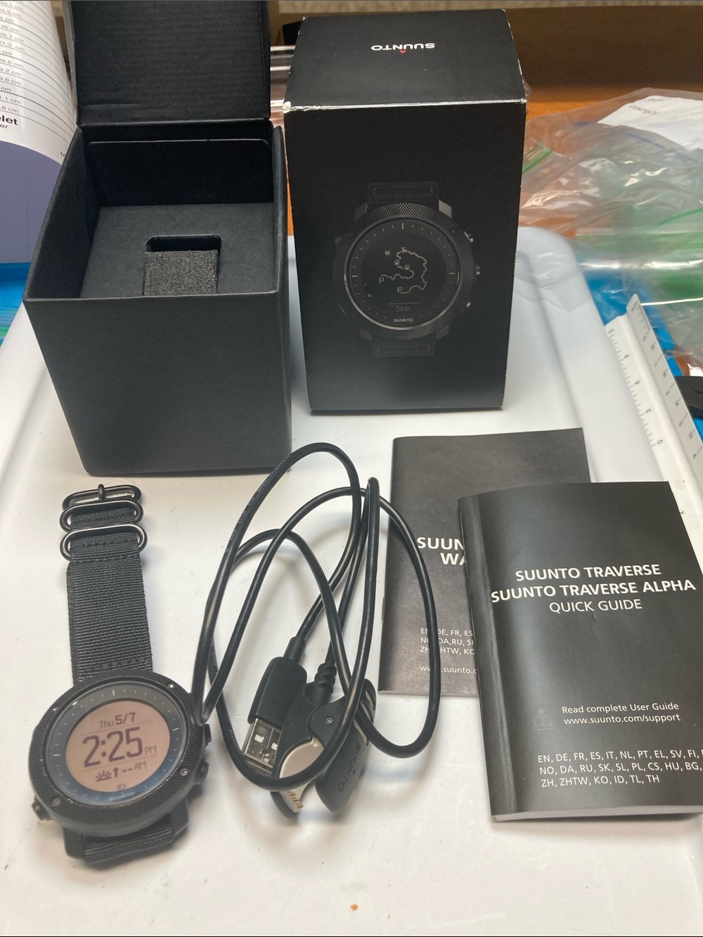 Suunto Traverse Alpha Stealth,Black GPS Sports Watch, red light, box and papers